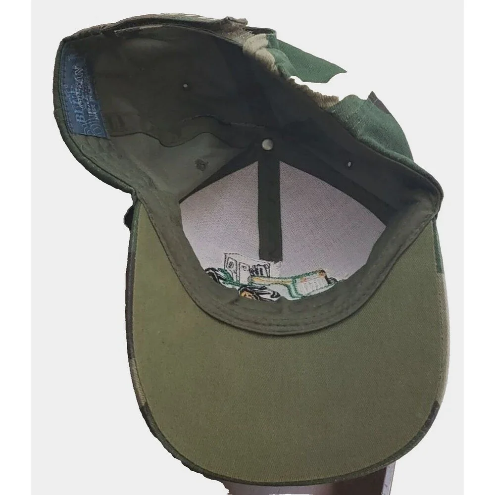 Boys Ocean Blue Adjustable Baseball Cap with Camo Background, Tractor Theme